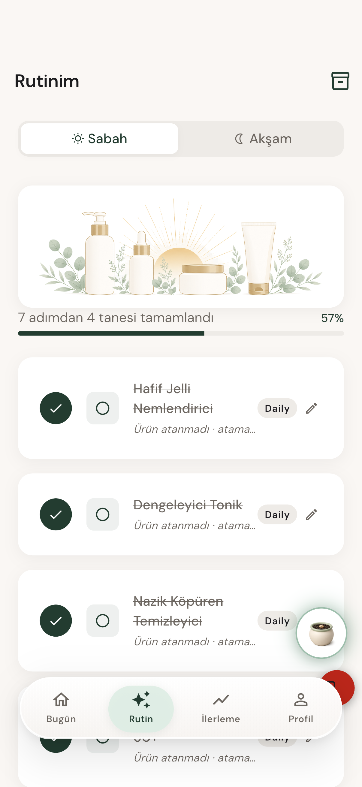 Revna routine screen